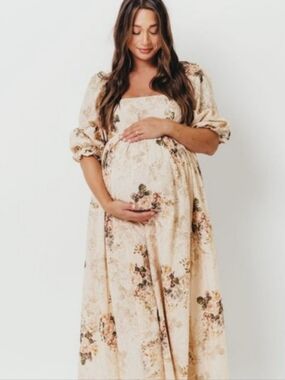 NWT Worth Collective Mona Floral Maternity Maxi Dress Cream Beige
